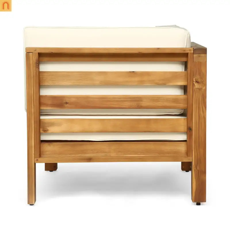 Outdoor Loveseat Set Acacia Wood Beige Cushion 2 Piece Modular