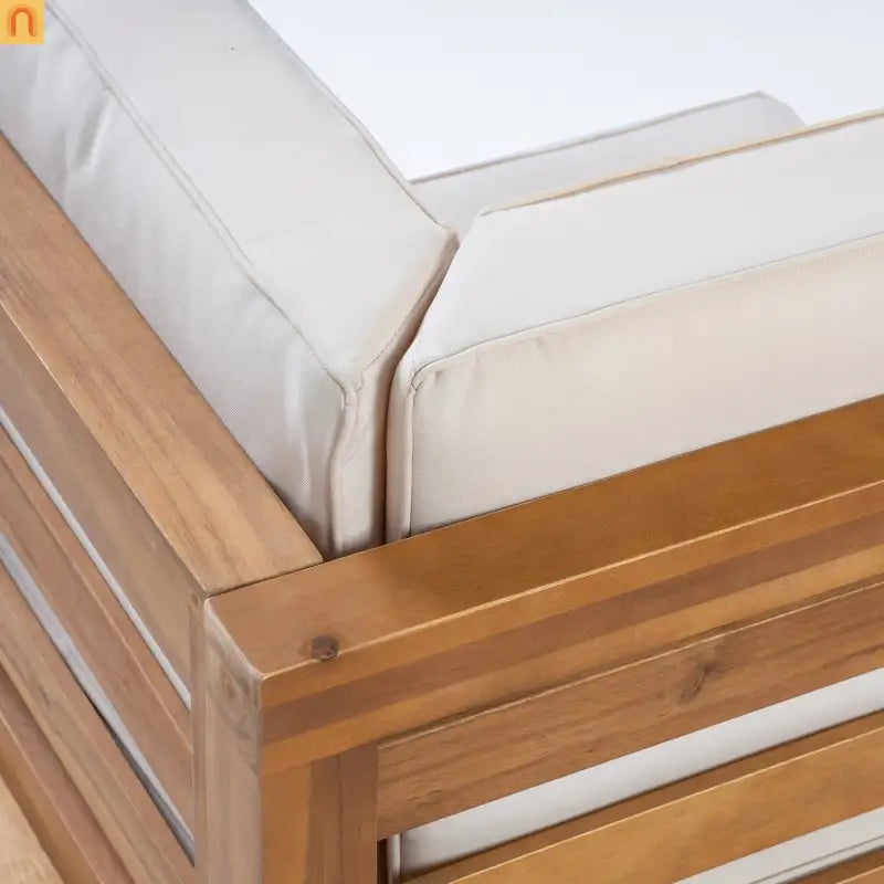 Outdoor Loveseat Set Acacia Wood Beige Cushion 2 Piece Modular