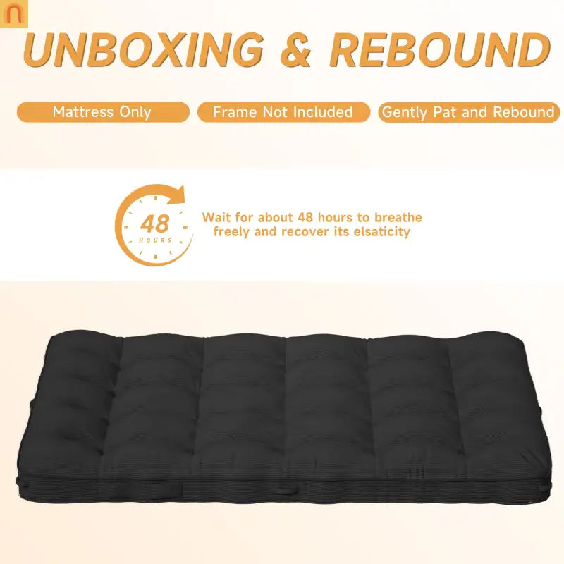 Mattress Floor Foldable Corduroy Black 8in Full XL Anti-Slip