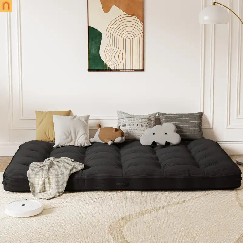 Mattress Floor Foldable Corduroy Black 8in Full XL Anti-Slip