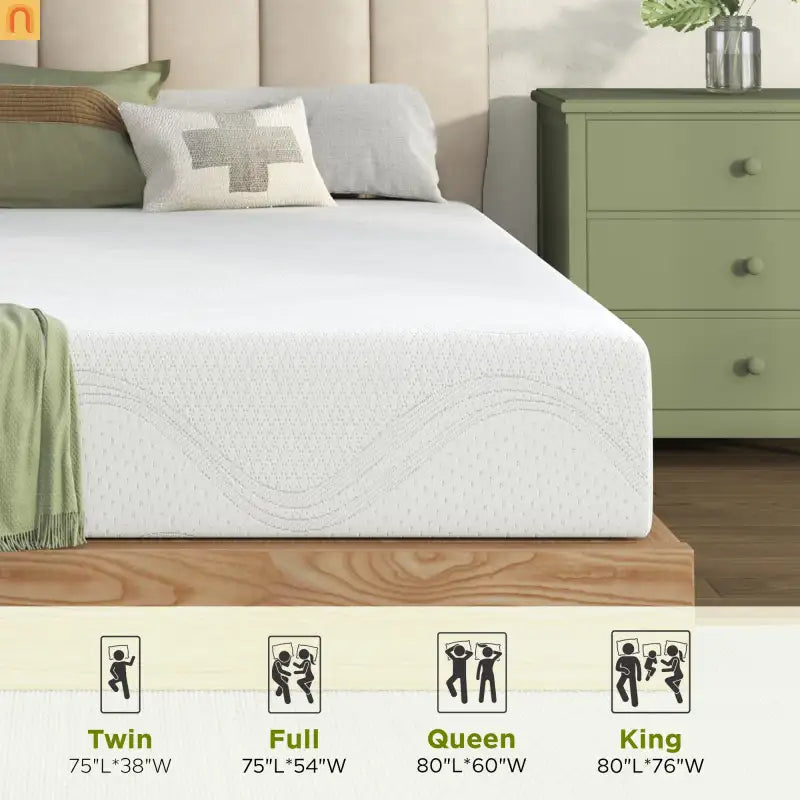 Mattress Memory Foam White Queen 12in Washable Removable Cover