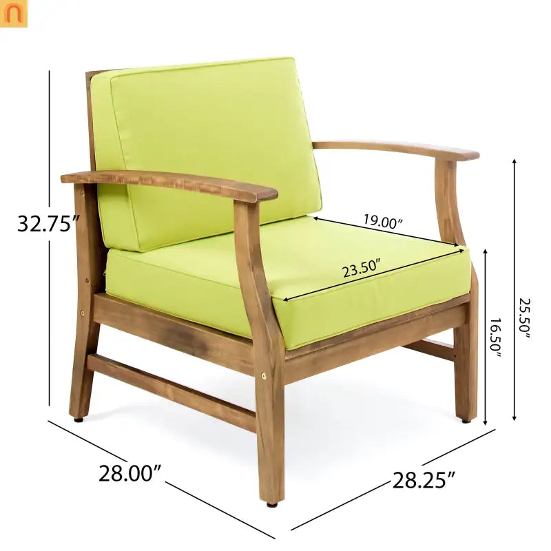 Outdoor Club Chair Acacia Wood Green Cushion