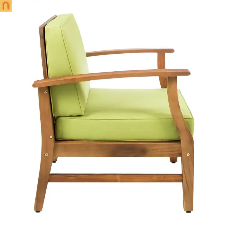 Outdoor Club Chair Acacia Wood Green Cushion
