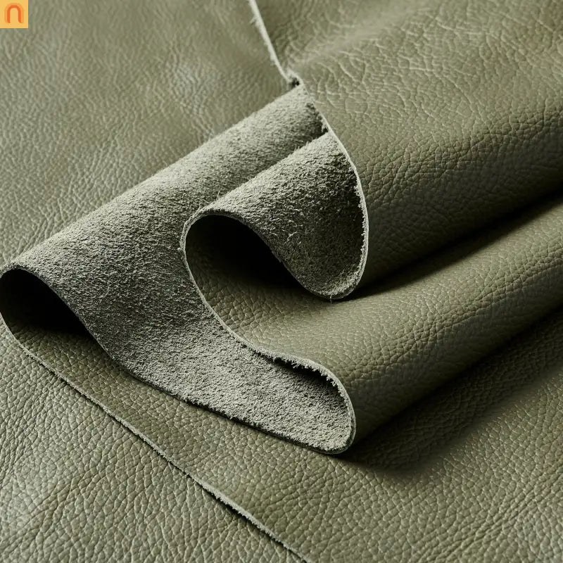 Sectional Modular Leather Match Olive Green Square Arm 8-Seat 131in