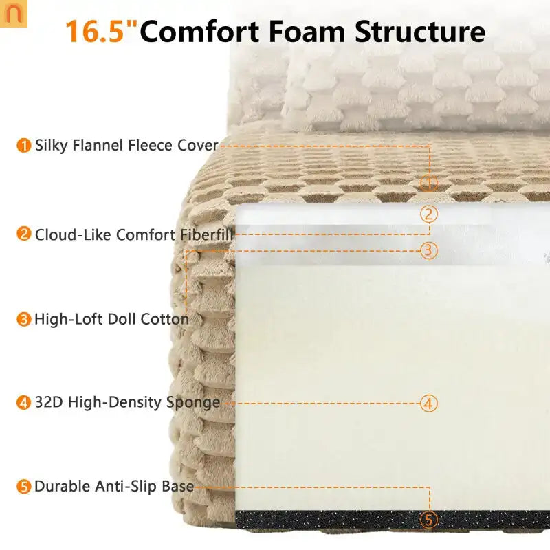 Sectional Sofa Modular Flannelette Light Camel 3 Seat Curved Footrest