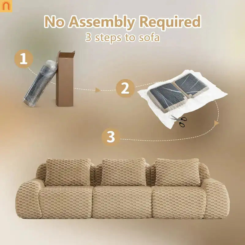 Sectional Sofa Modular Flannelette Light Camel 3 Seat Curved Footrest