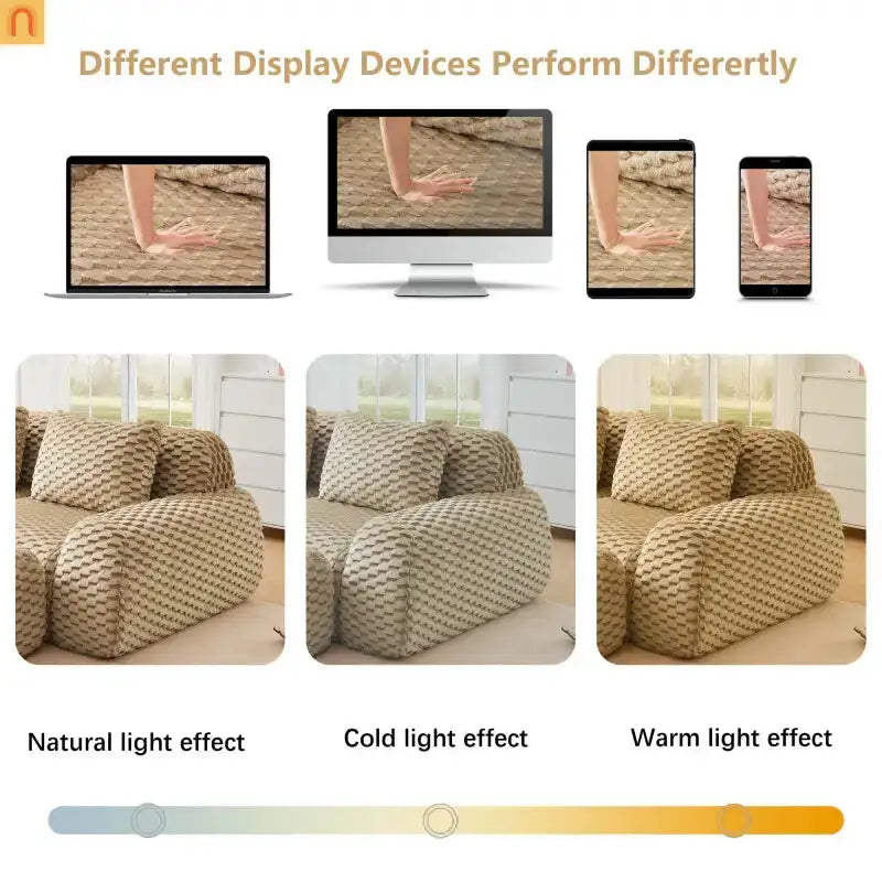 Sectional Sofa Modular Flannelette Light Camel 3 Seat Curved Footrest