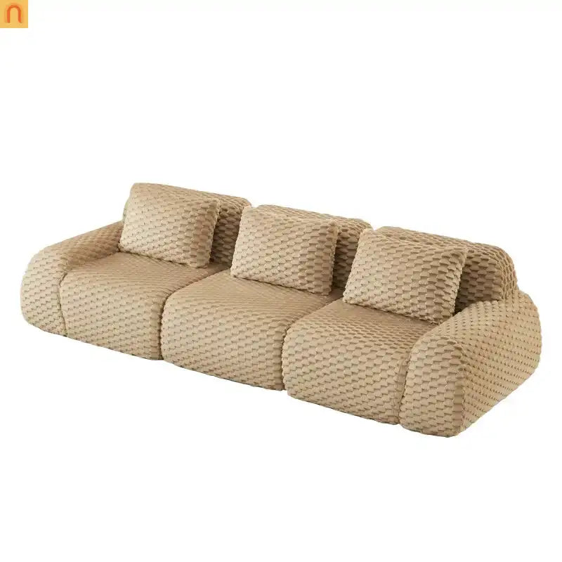 Sectional Sofa Modular Flannelette Light Camel 3 Seat Curved Footrest