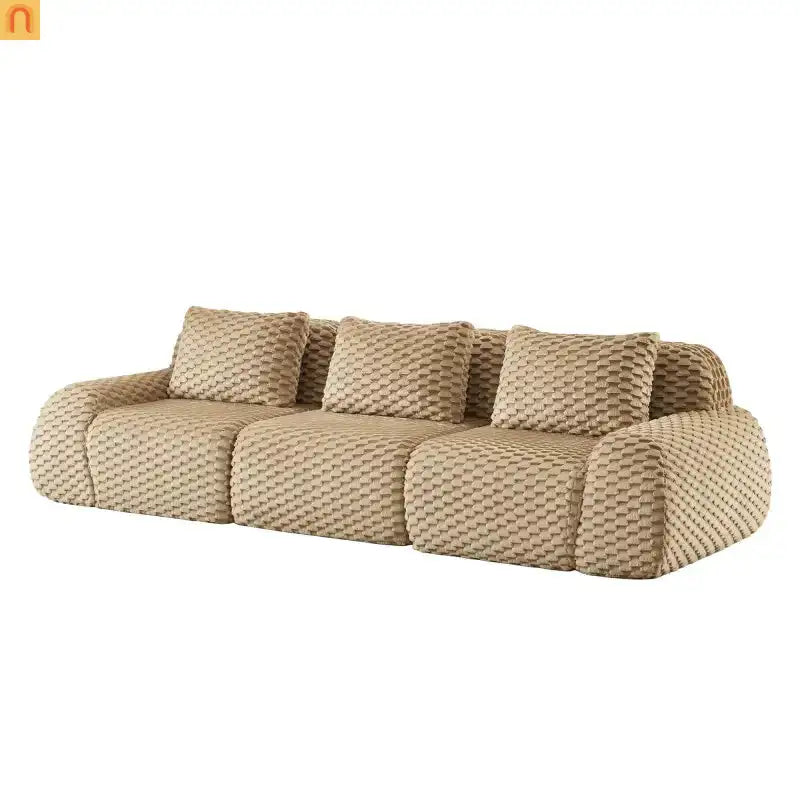 Sectional Sofa Modular Flannelette Light Camel 3 Seat Curved Footrest