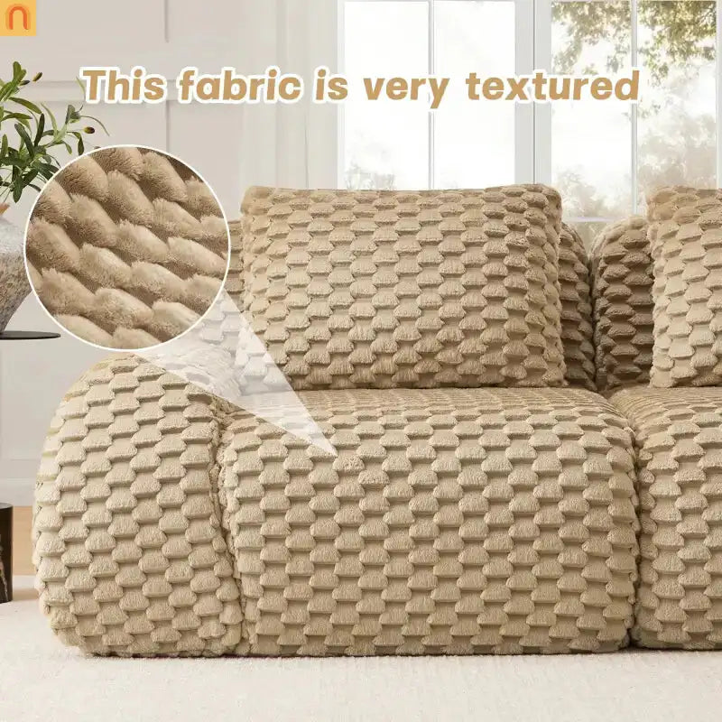 Sectional Sofa Modular Flannelette Light Camel 3 Seat Curved Footrest