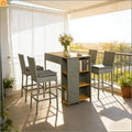 Outdoor Bar Set Acacia Wood PE Wicker Steel Gray 5 Piece