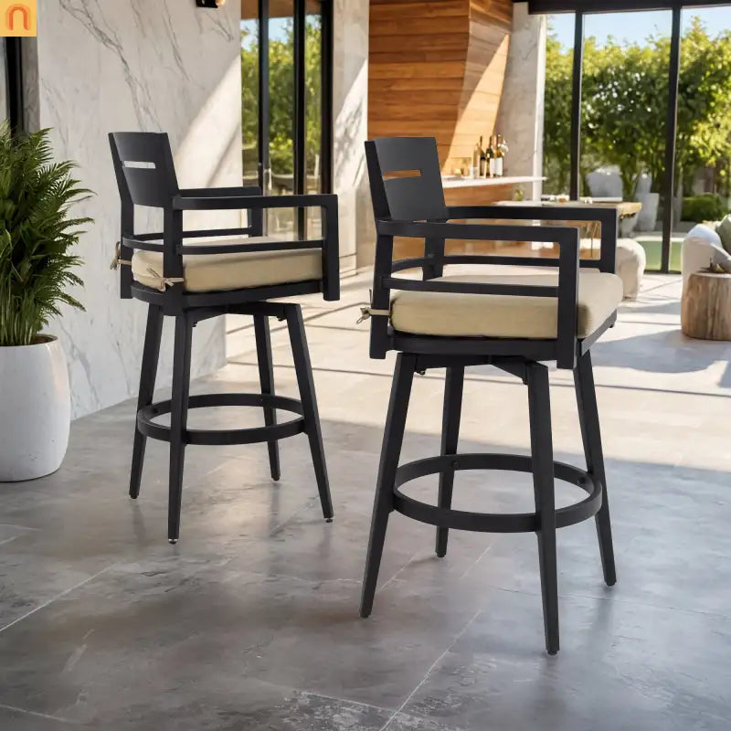 Outdoor Bar Stools 42.9" Aluminum Swivel Cushion 2pc