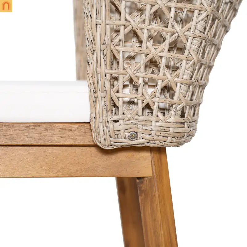 Outdoor Bar Stool Acacia Wood Wicker Back Teak Beige Cushion Set of 2