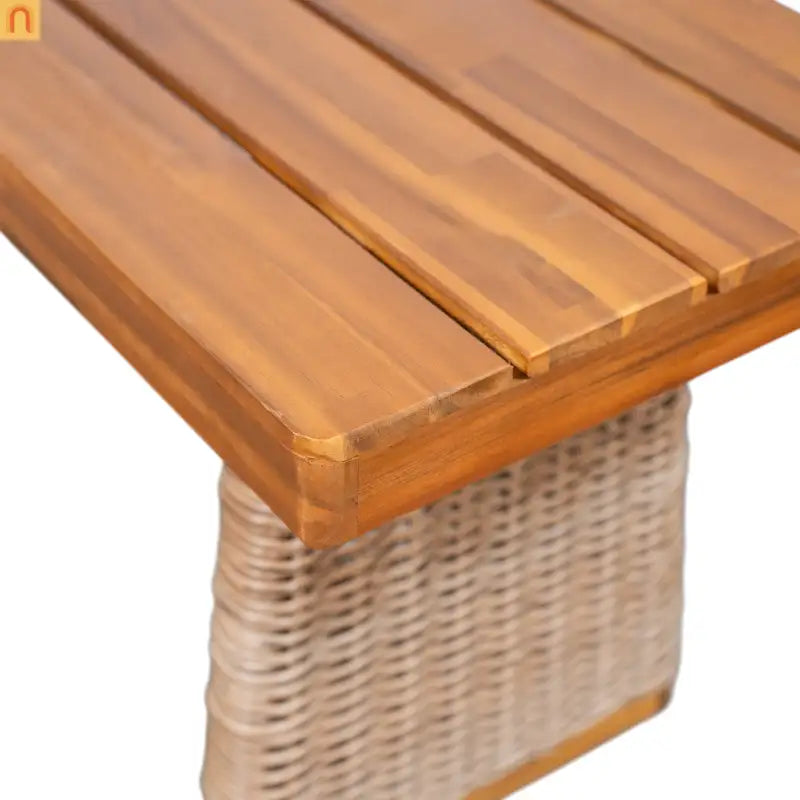 Outdoor Bench Acacia Wood Wicker Legs Teak Brown 57in