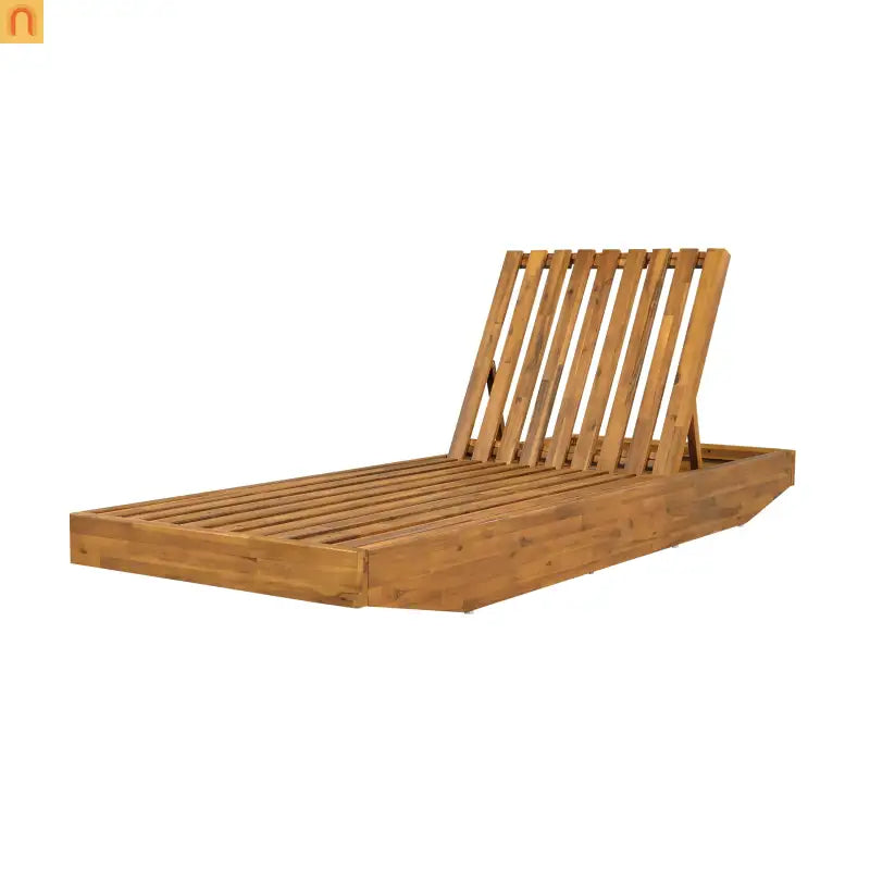 Chaise Lounge Acacia Wood Teak Beige Cushion Foldable 300 LB 79.6in