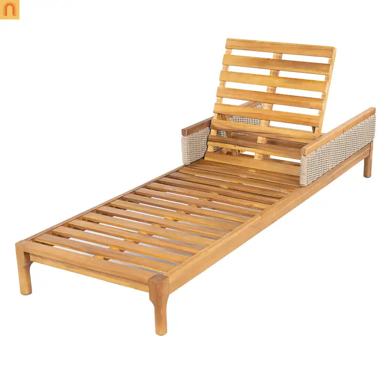 Outdoor Lounge Chair Acacia Wood Light Gray Wicker Cushion 4 Position