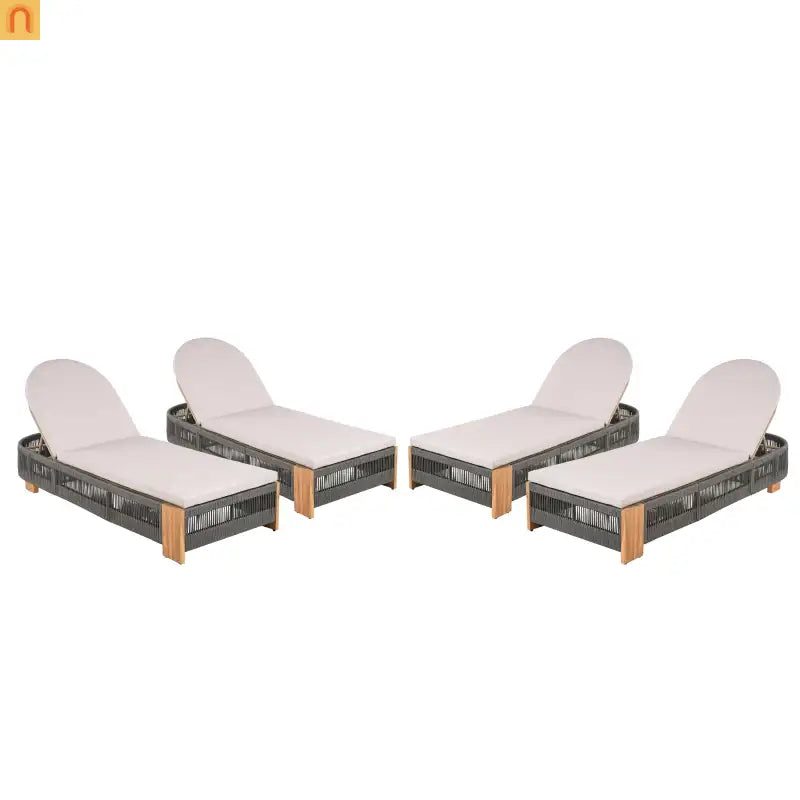 Chaise Lounge Acacia Wood Rope Teak Gray Adjustable Beige Cushion 79.5in
