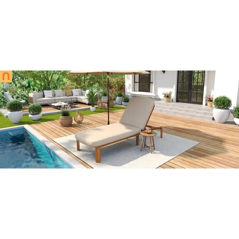 Chaise Lounge Acacia Wood Brown Cushion 3 Position 400 LB 76.3in