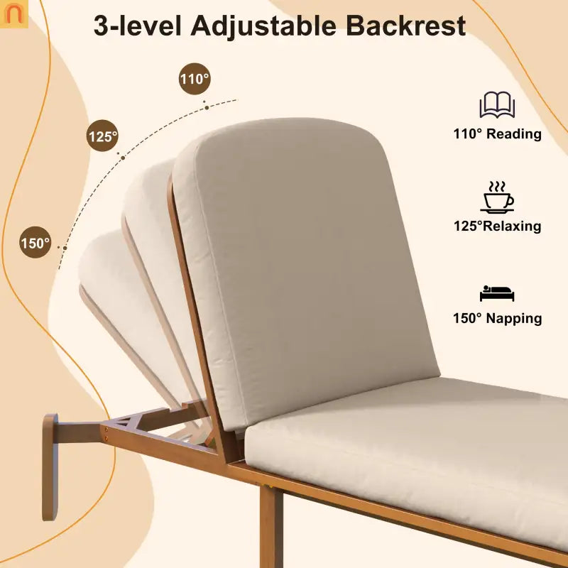 Chaise Lounge Acacia Wood Brown Cushion 3 Position 400 LB 76.3in