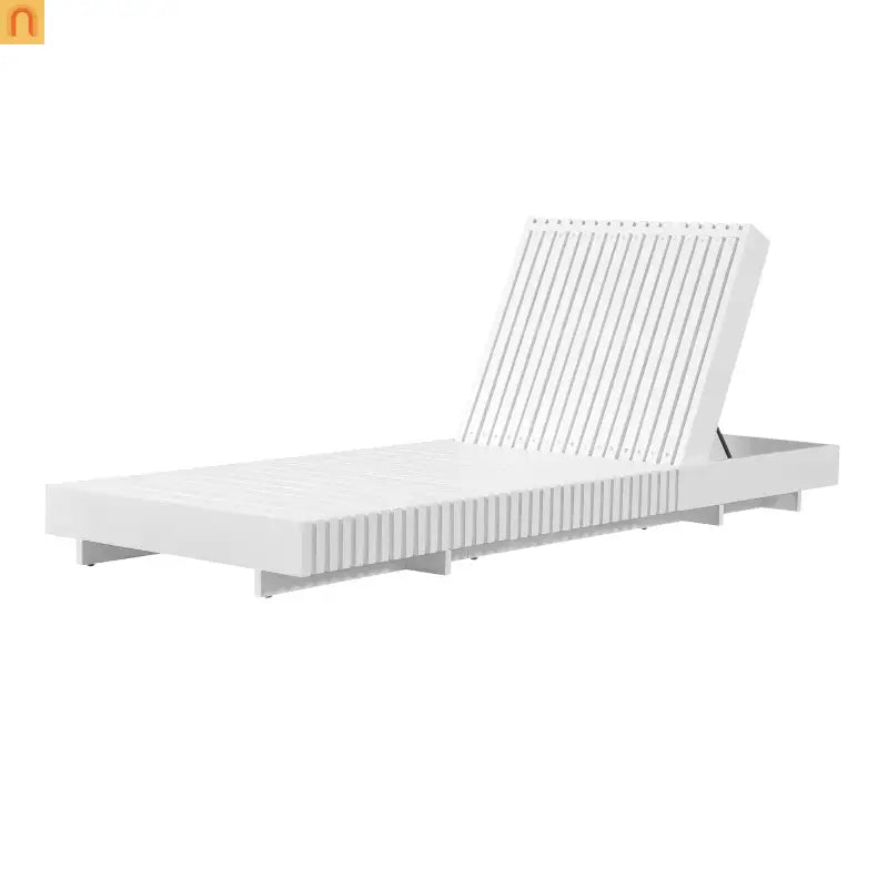 Chaise Lounge Acacia Wood White Frame Dark Gray Cushion 6 Position 400 LB