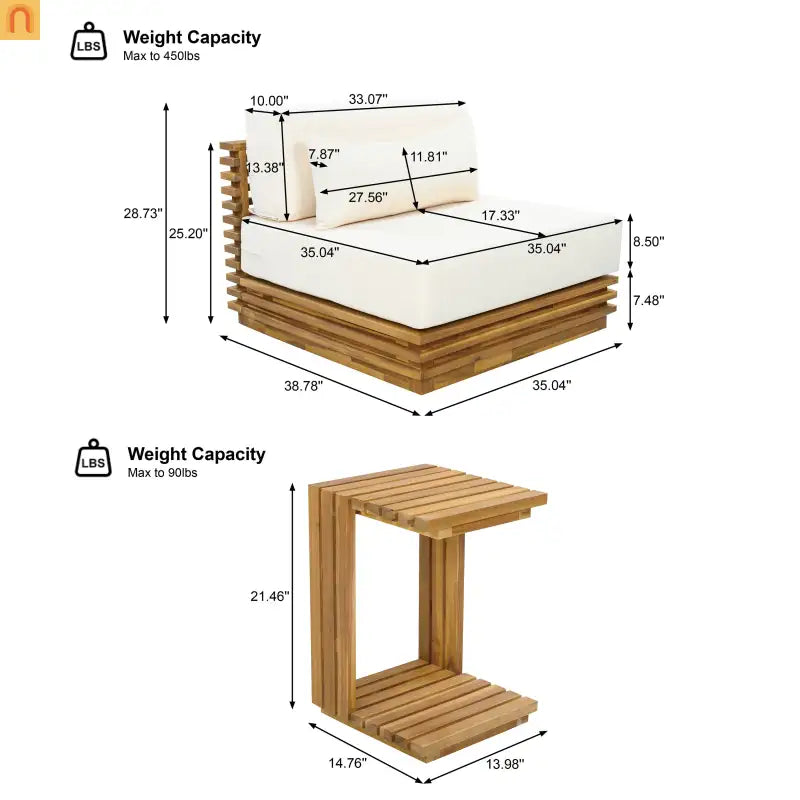 Outdoor Chat Set Acacia Wood Natural Beige Cushions 2 Piece