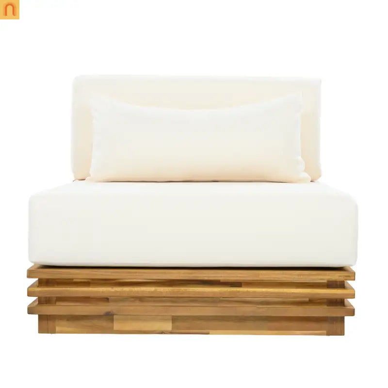 Outdoor Chat Set Acacia Wood Natural Beige Cushions 3 Piece