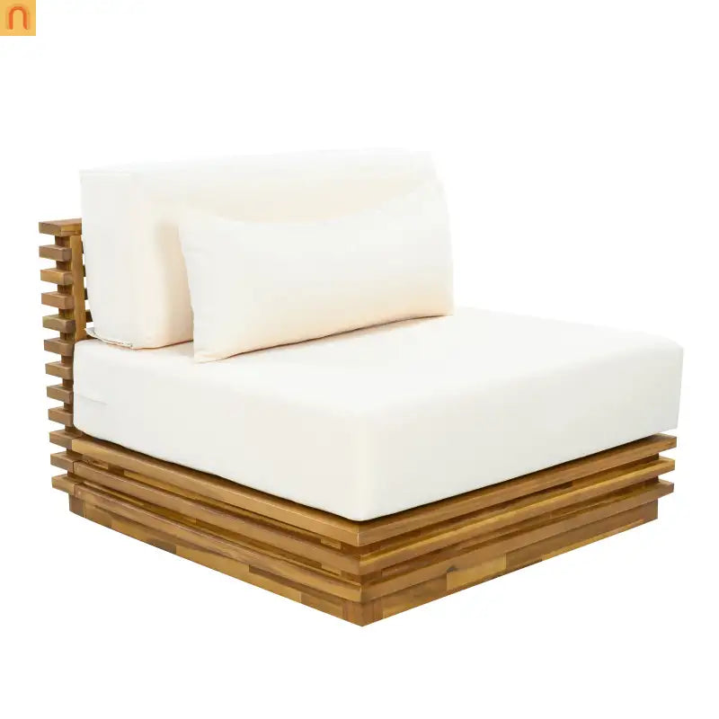 Outdoor Chat Set Acacia Wood Natural Beige Cushions 3 Piece