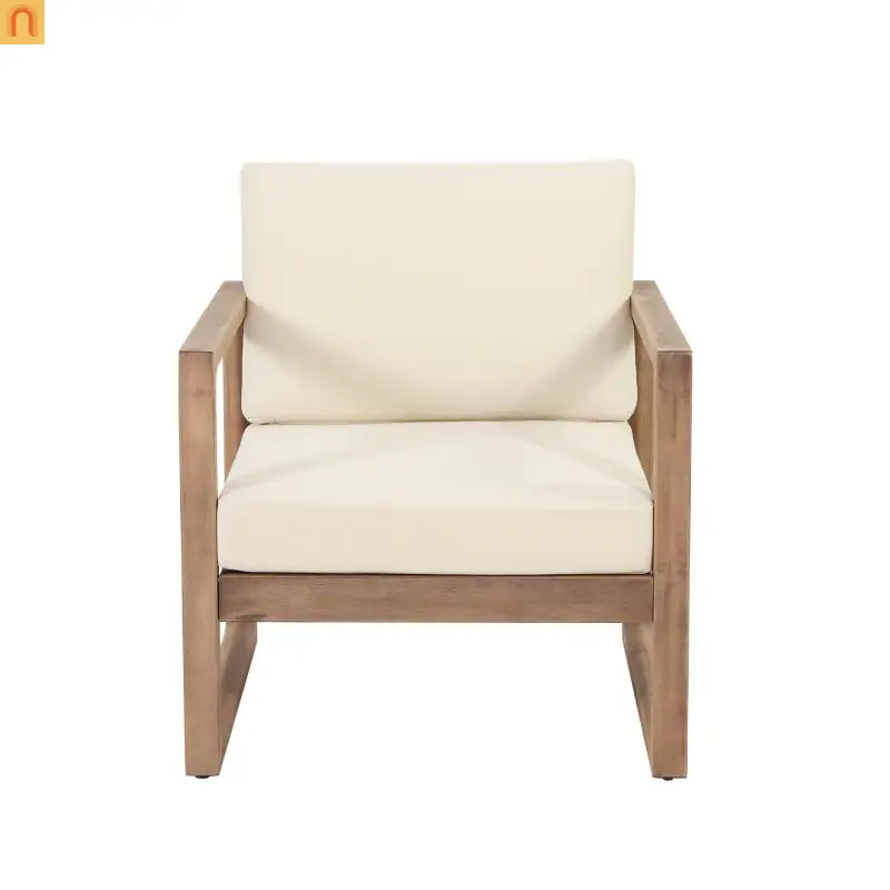 Outdoor Club Chair Acacia Wood Beige Cushion Slat Panel Set of 2