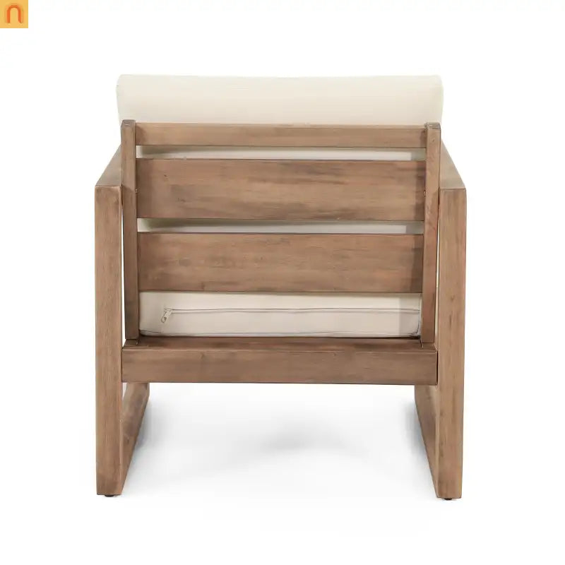 Outdoor Club Chair Acacia Wood Beige Cushion Slat Panel Set of 2