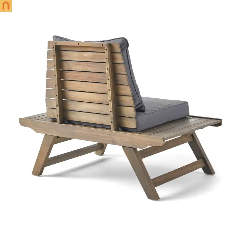 Outdoor Club Chair Acacia Wood Dark Gray Slatted Design Water Resistant
