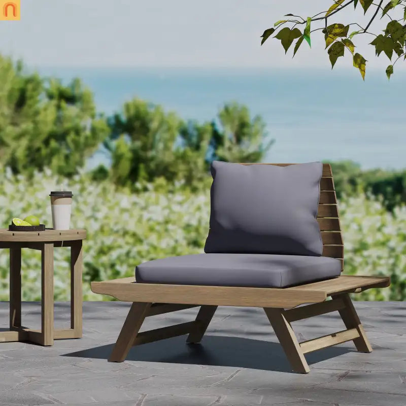 Outdoor Club Chair Acacia Wood Dark Gray Slatted Design Water Resistant