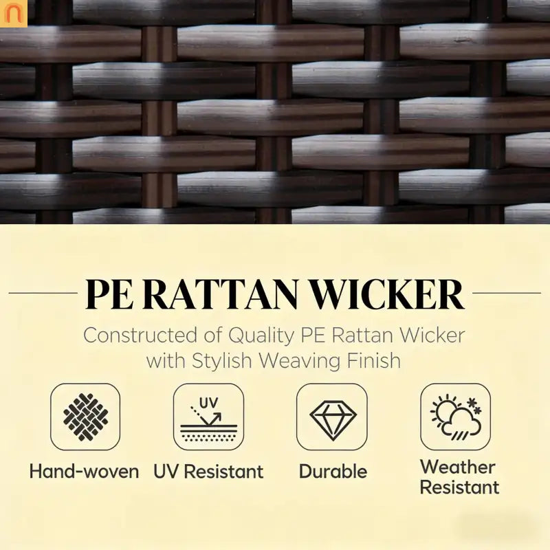 5 Piece PE Rattan Outdoor Sectional Set Brown Cream