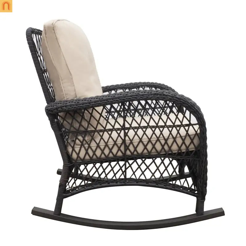 Outdoor Bistro Set PE Wicker Rocker Brown 3 Piece