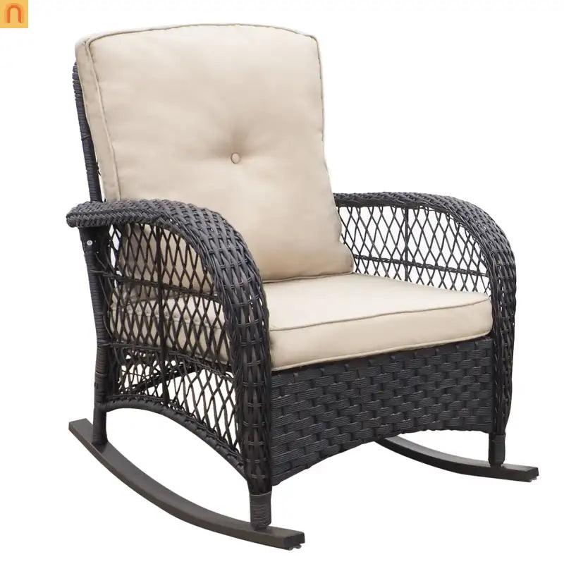 Outdoor Bistro Set PE Wicker Rocker Brown 3 Piece