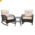 Outdoor Bistro Set PE Wicker Rocker Brown 3 Piece