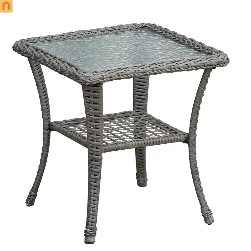 Outdoor Conversation Set Wicker Rocking Swivel Gray Glass Table 3 Piece