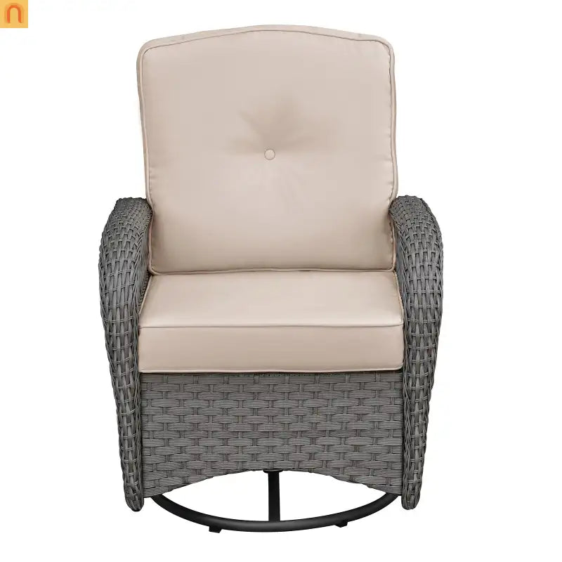 Outdoor Conversation Set Wicker Rocking Swivel Gray Glass Table 3 Piece