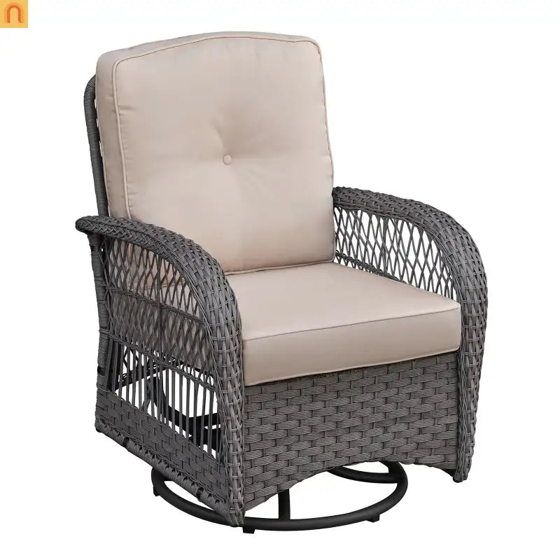 Outdoor Conversation Set Wicker Rocking Swivel Gray Glass Table 3 Piece
