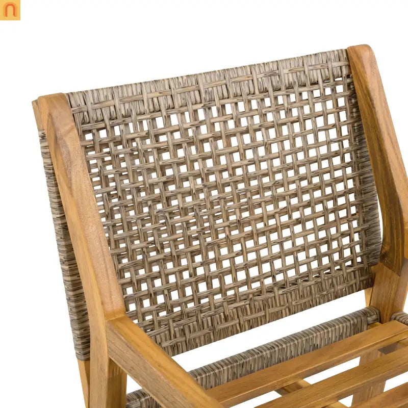 Outdoor Dining Chair Acacia Wood Wicker Teak Brown Cream Cushion 400 LB