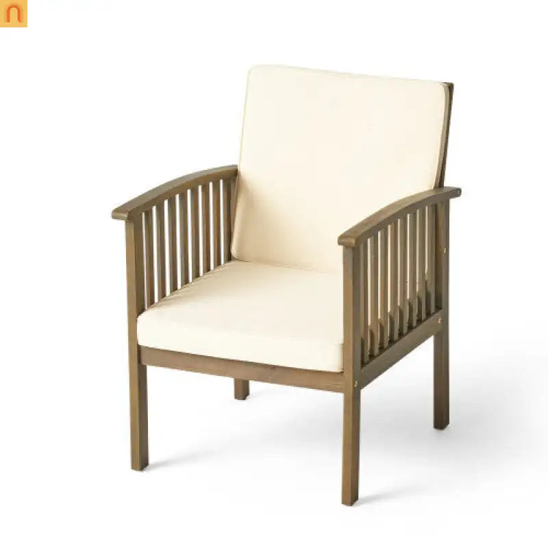 Outdoor Dining Chair Set 4 Acacia Wood Gray Cushion