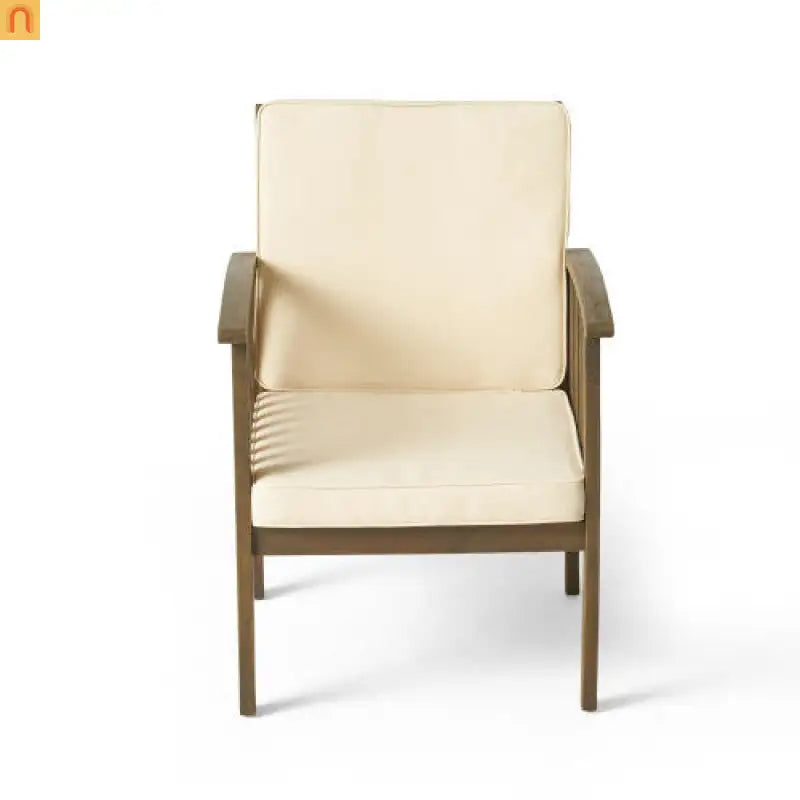 Outdoor Dining Chair Set 4 Acacia Wood Gray Cushion