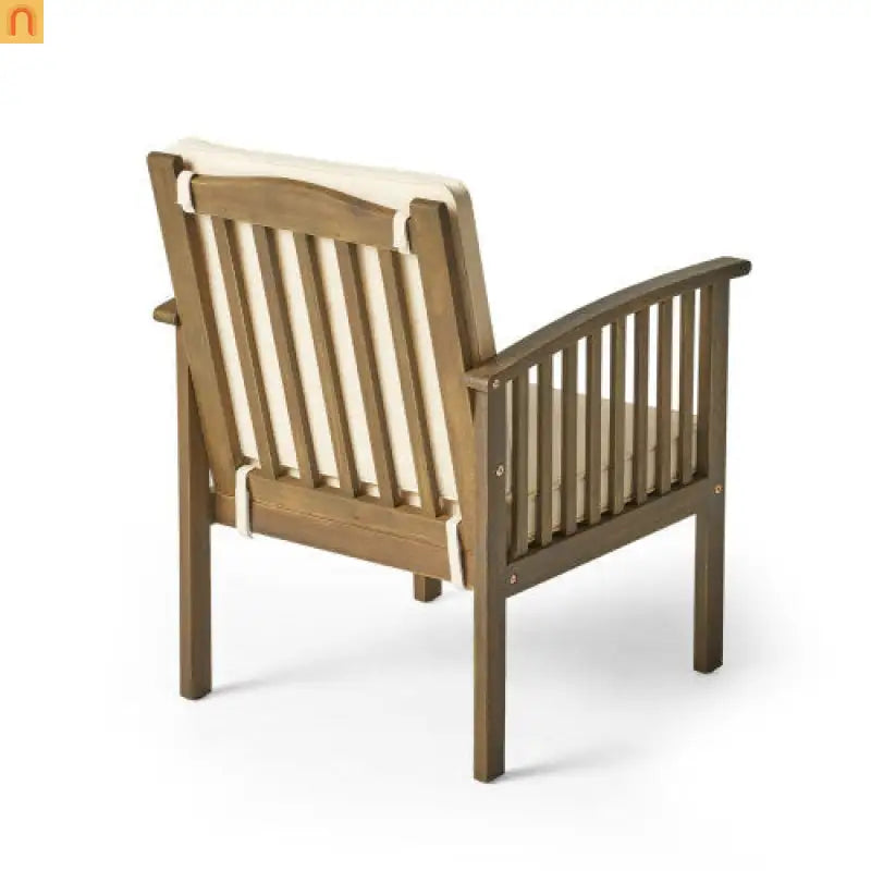 Outdoor Dining Chair Set 4 Acacia Wood Gray Cushion
