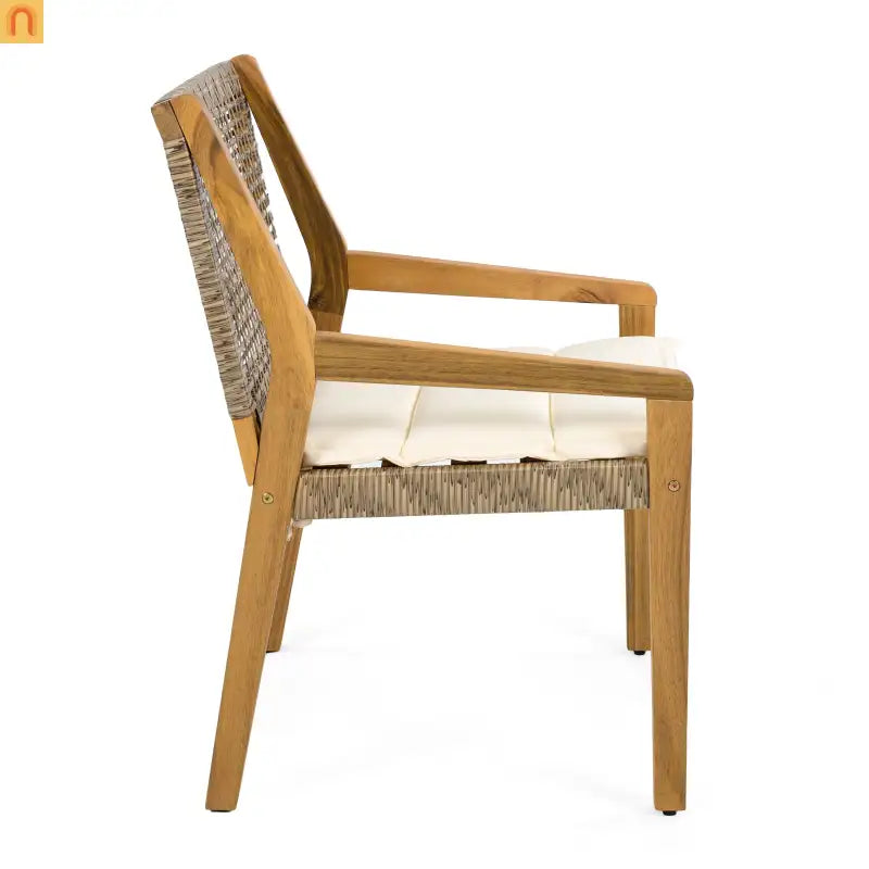 Outdoor Dining Chair Acacia Wood Wicker Teak Cream Cushion 400 LB Set 2