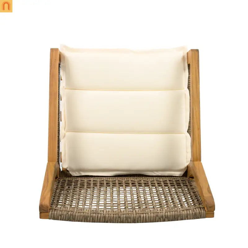 Outdoor Dining Chair Acacia Wood Wicker Teak Cream Cushion 400 LB Set 2