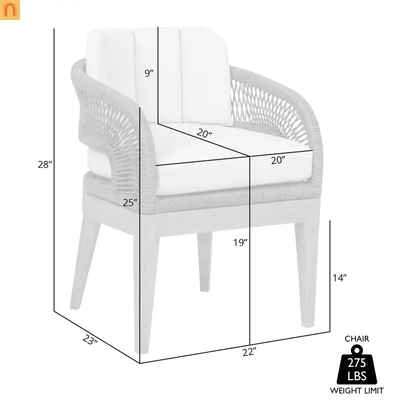 Outdoor Dining Chair Eucalyptus Wood Brown Gray Rope Cushion No Assembly