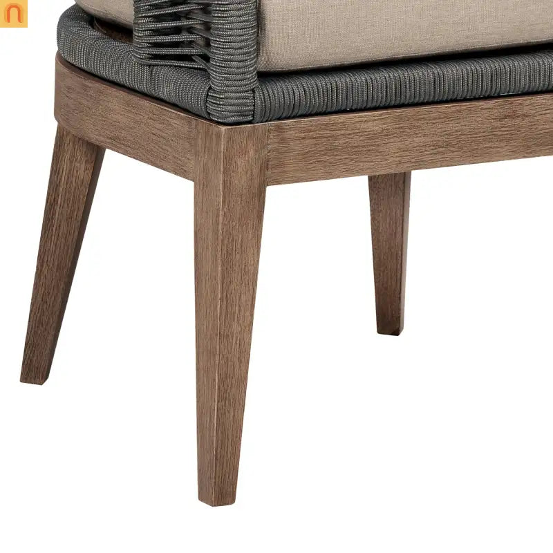 Outdoor Dining Chair Eucalyptus Wood Brown Gray Rope Cushion No Assembly