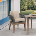 Outdoor Dining Chair Eucalyptus Wood Brown Gray Rope Cushion No Assembly