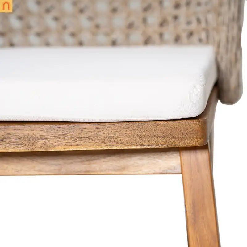 Outdoor Dining Chair Acacia Wood Wicker Teak Beige Cushion Set of 2