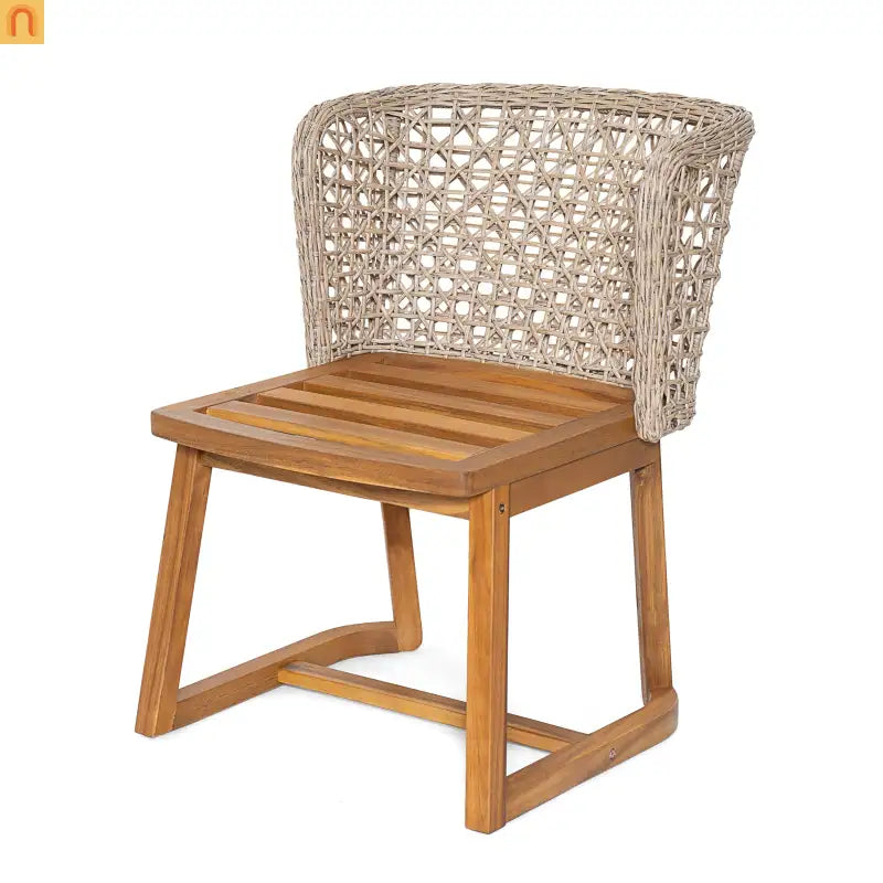 Outdoor Dining Chair Acacia Wood Wicker Teak Beige Cushion Set of 2