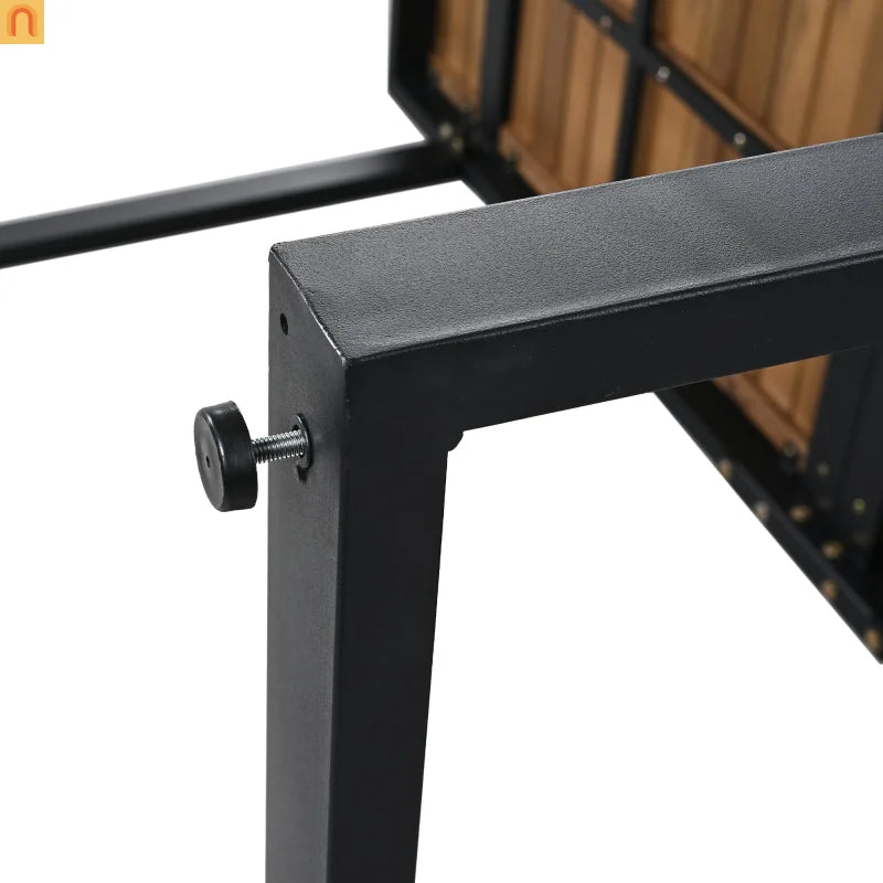 Outdoor Dining Set Acacia Wood Steel Beige Cushion 7 Piece Umbrella Hole